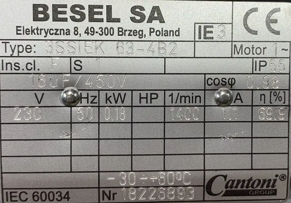 Silnik elektryczny 0,18kW 1400obr. 1fazowy 230V BESEL IE3 - zdjęcie 2