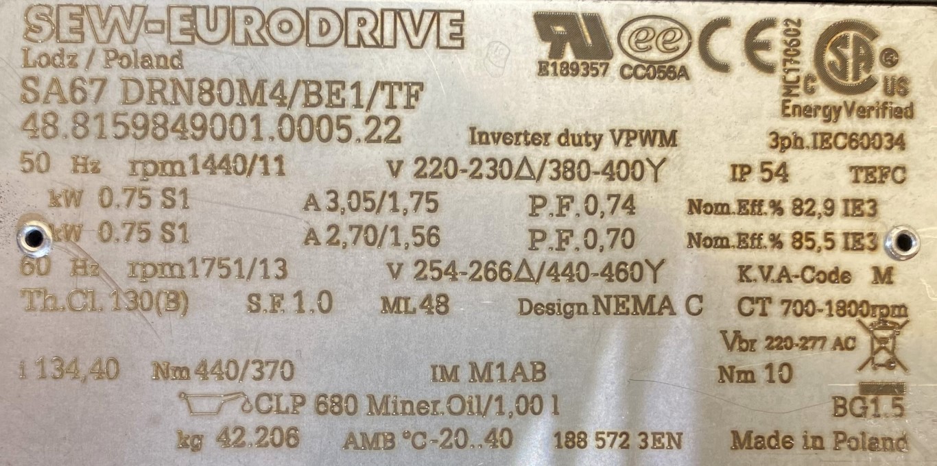 motoreduktor / przekładnia 0,75kW 11obr. 3fazowy HAMULEC SEW - zdjęcie 2