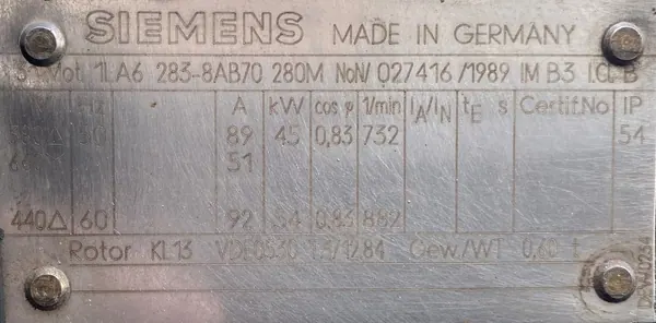Silnik elektryczny 45kW 732obr. 3fazowy SIEMENS - zdjęcie 2