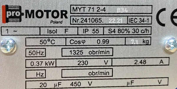 Motoreduktor / przekładnia 0,37kW 133obr. 1fazowy 230V - zdjęcie 2