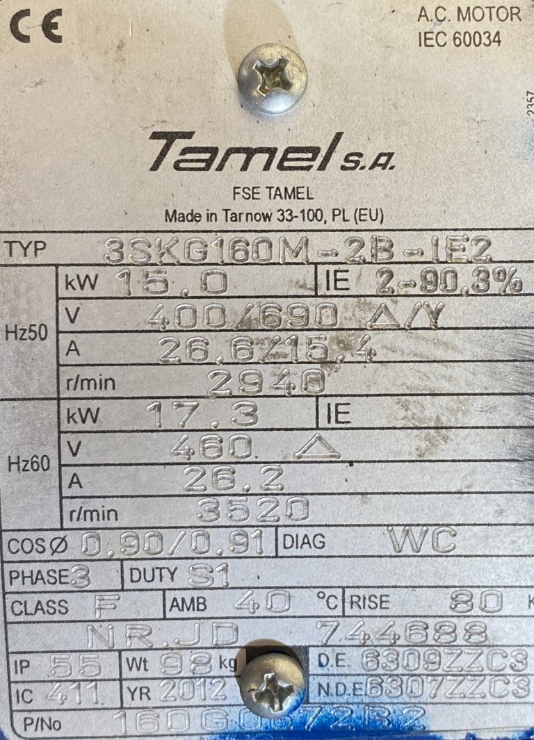 silnik elektryczny 11kW 2490obr. 3fazowy Tamel IE2 - zdjęcie 2