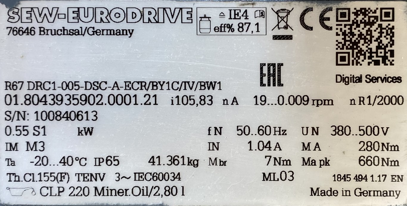 motoreduktor / przekładnia 0,55kW 19-0,009obr. 3fazowy HAMULEC SEW - zdjęcie 3