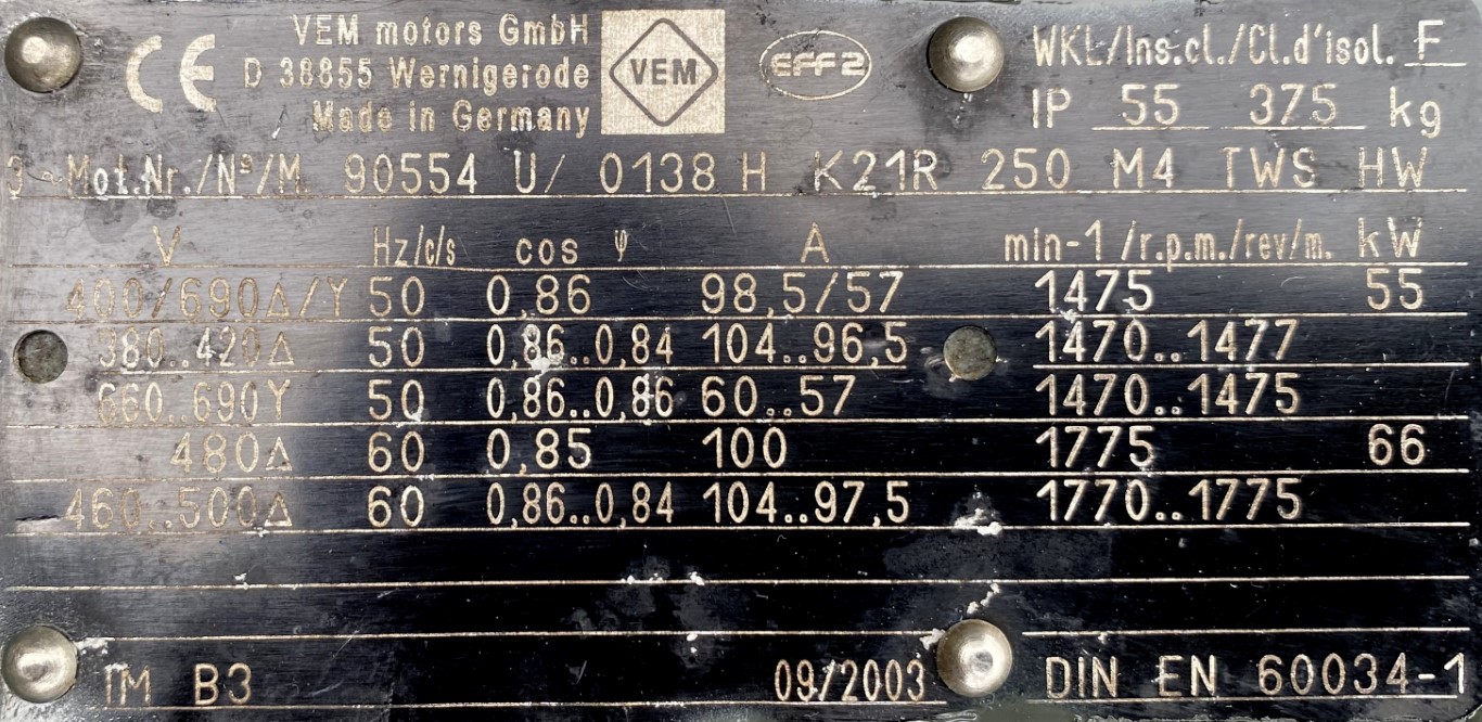 silnik elektryczny 55kW 1475obr. 3fazowy VEM - zdjęcie 2