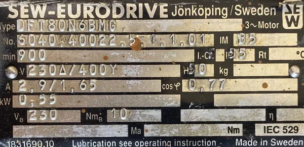 Motoreduktor / przekładnia 0,55kW 43obr. 3fazowy HAMULEC SEW - zdjęcie 2