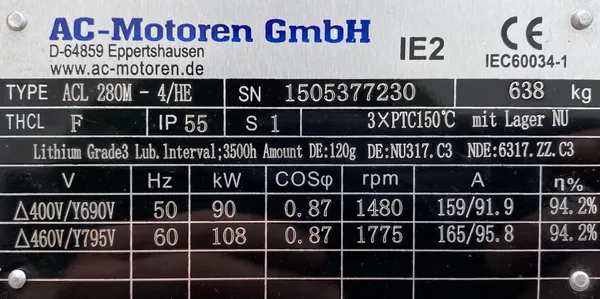 Silnik elektryczny 90kW 1480obr. 3fazowy 280B3 IE2 - zdjęcie 2