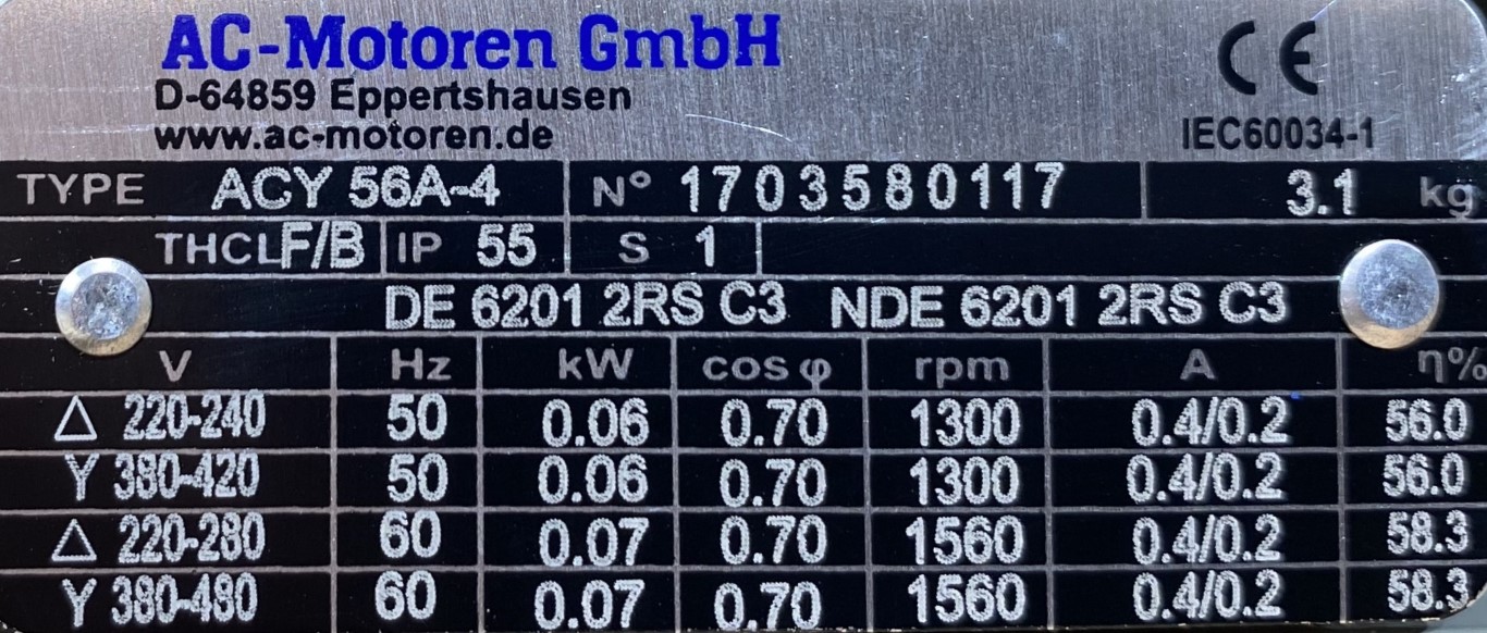 silnik elektryczny 0,06kW 1300obr. 3fazowy 56B3 - zdjęcie 2