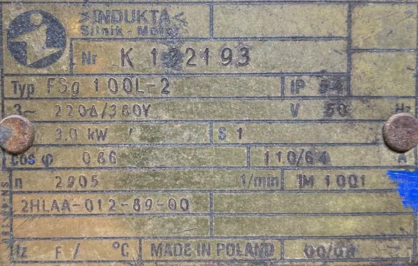 Silnik elektryczny 3kW 2905obr. 3fazowy INDUKTA OBCE CHŁODZENIE - zdjęcie 2