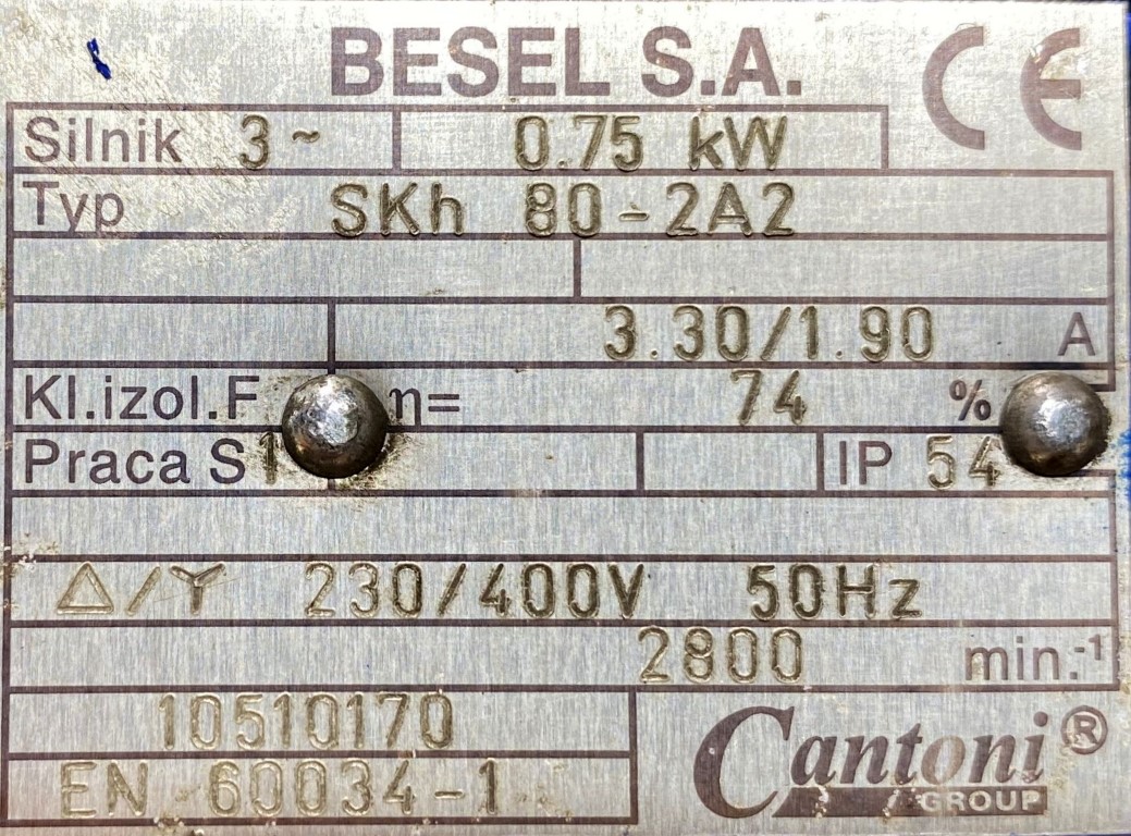 silnik elektryczny 0,75kW 2800obr. 3fazowy BESEL - zdjęcie 2