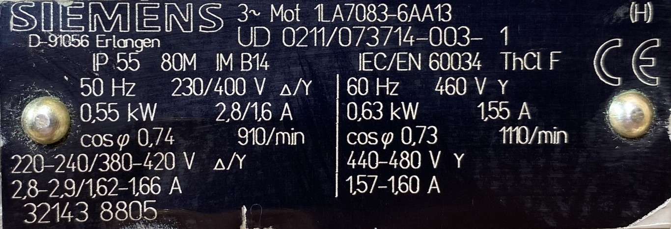 silnik elektryczny 0,55kW 910obr. 3fazowy SIEMENS - zdjęcie 2