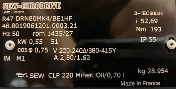 Motoreduktor / przekładnia 0,55kW 27obr. 3fazowy SEW - zdjęcie 2