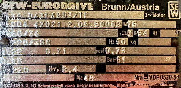 Motoreduktor / przekładnia 0,18kW 36obr. 3fazowy HAMULEC SEW - zdjęcie 2