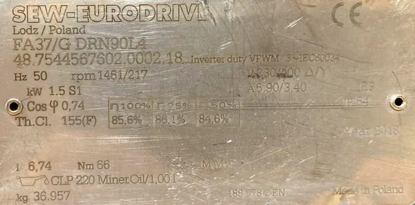 Motoreduktor / przekładnia 1,5kW 217obr. SEW - zdjęcie 2