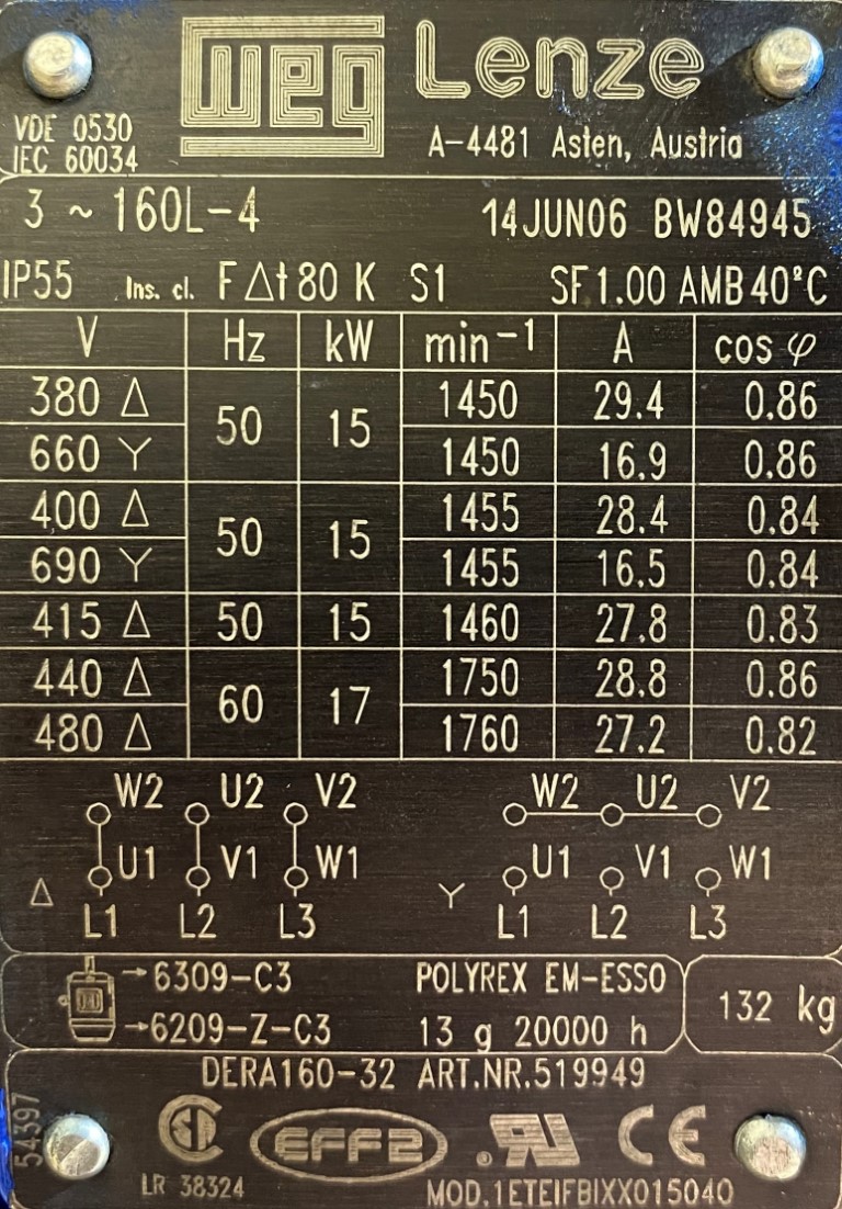 silnik elektryczny 15kW 1450obr. 3fazowy WEG - zdjęcie 2