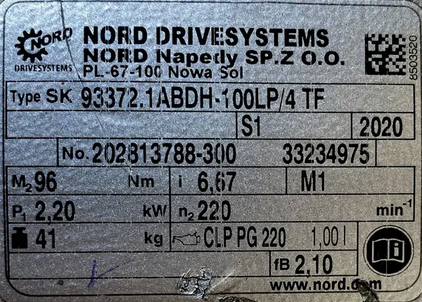 Motoreduktor / przekładnia 2,2kW 220obr. NORD - zdjęcie 3