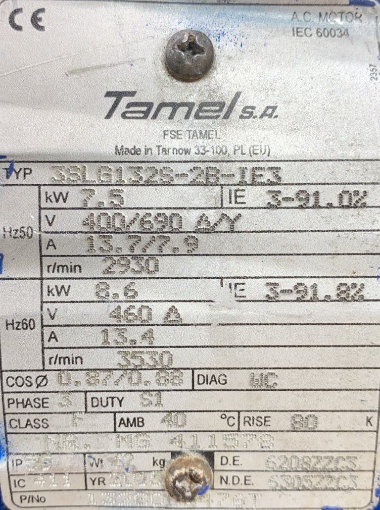 silnik elektryczny 7,5kW 2930obr. 3fazowy Tamel IE3 - zdjęcie 2