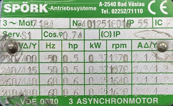 Motoreduktor / przekładnia 0,37kW 174obr. 3fazowy - zdjęcie 2