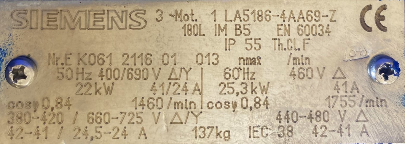 silnik elektryczny 22kW 1460obr. 3fazowy SIEMENS - zdjęcie 2