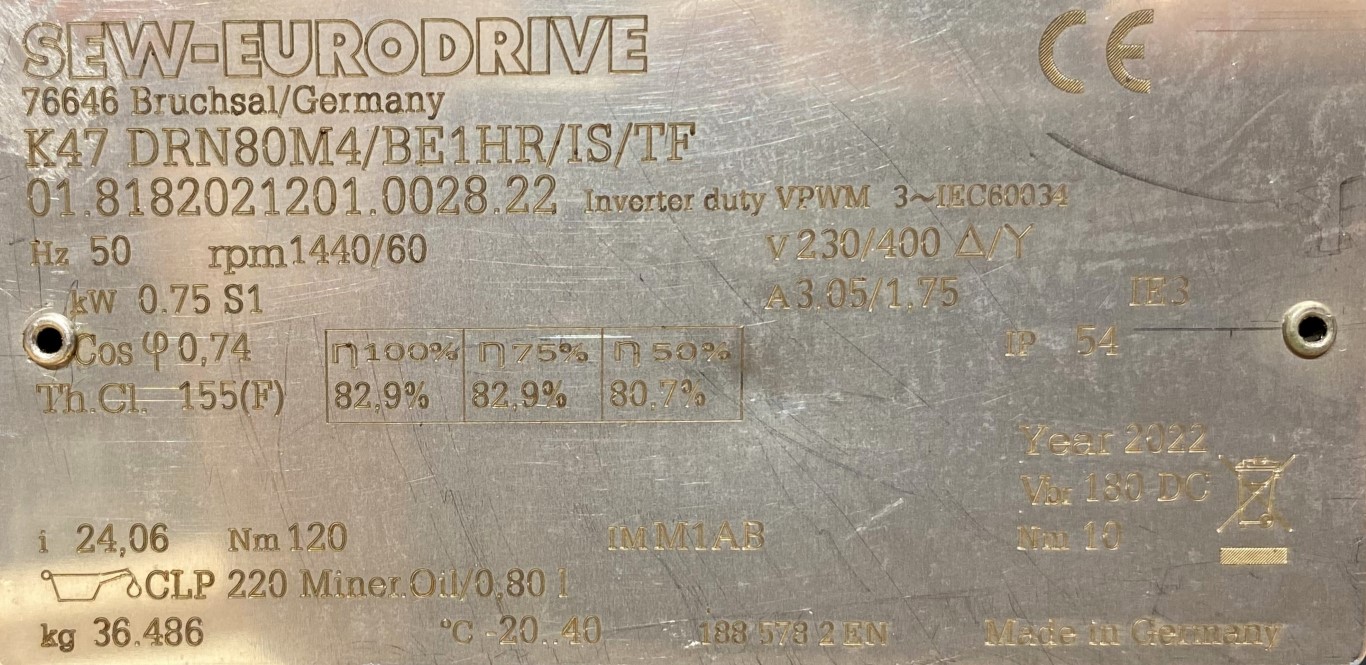 motoreduktor / przekładnia 0,75kW 60obr. 3fazowy HAMULEC SEW - zdjęcie 2