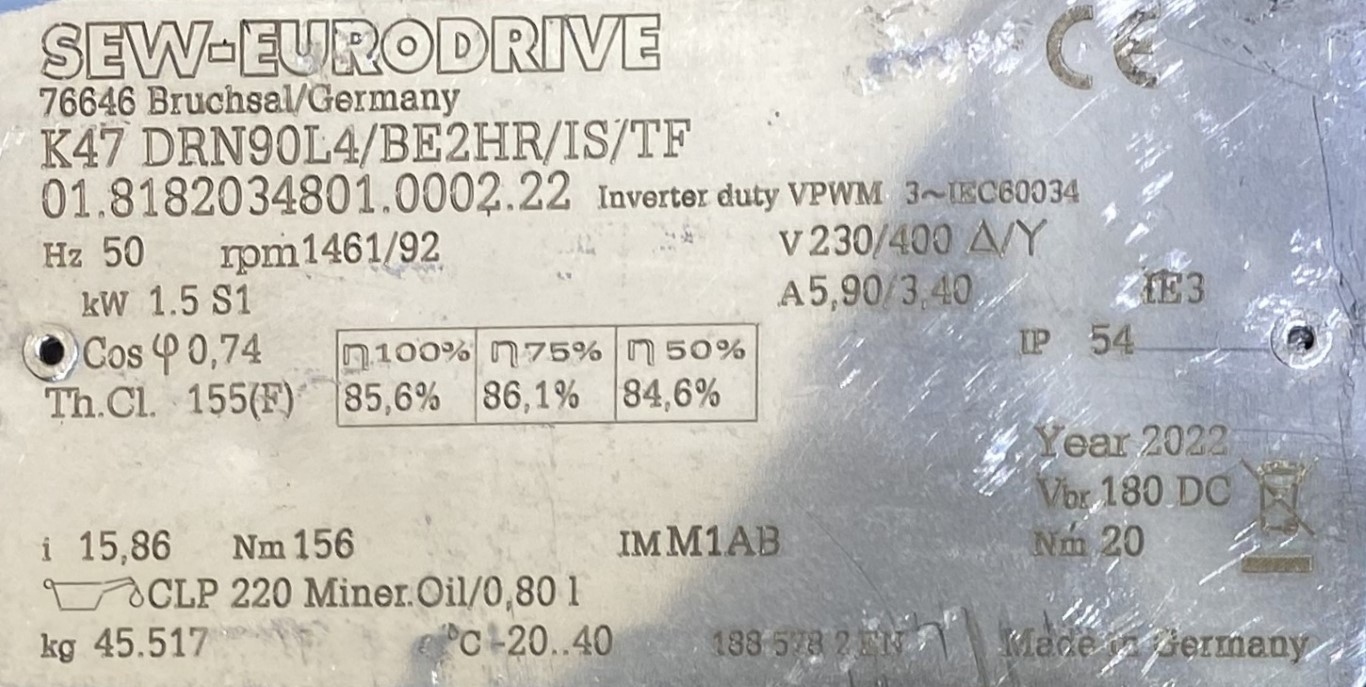 motoreduktor / przekładnia 1,5kW 92obr. 3fazowy HAMULEC SEW - zdjęcie 2