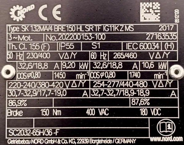 Motoreduktor / przekładnia 9,2kW 46obr. HAMULEC NORD - zdjęcie 2