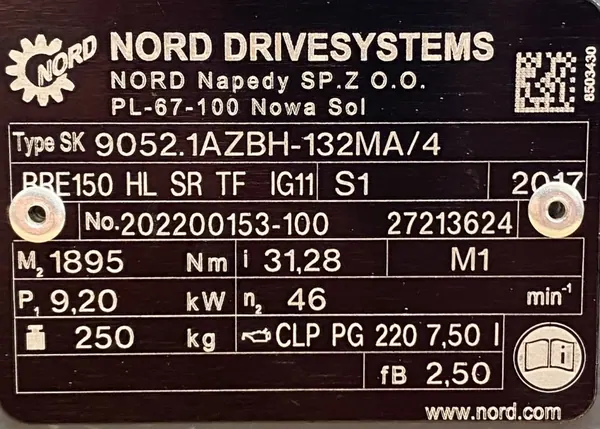 Motoreduktor / przekładnia 9,2kW 46obr. HAMULEC NORD - zdjęcie 3
