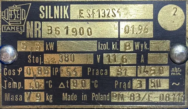 Silnik elektryczny 5,5kW 1450obr. 3fazowy Tamel Ex - zdjęcie 2