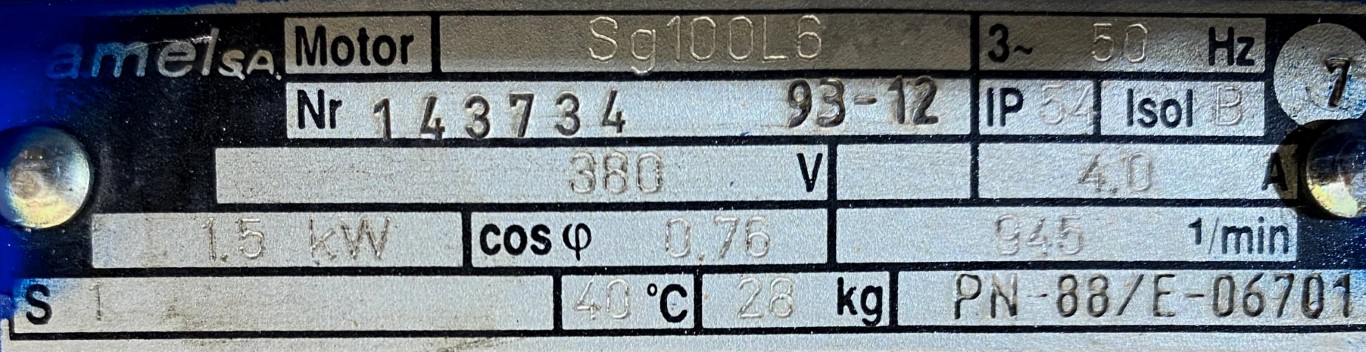  silnik elektryczny 1,5kW 945obr. 3fazowy Tamel - zdjęcie 2