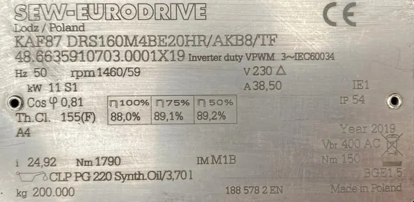 Motoreduktor / przekładnia 11kW 59obr. HAMULEC SEW - zdjęcie 3