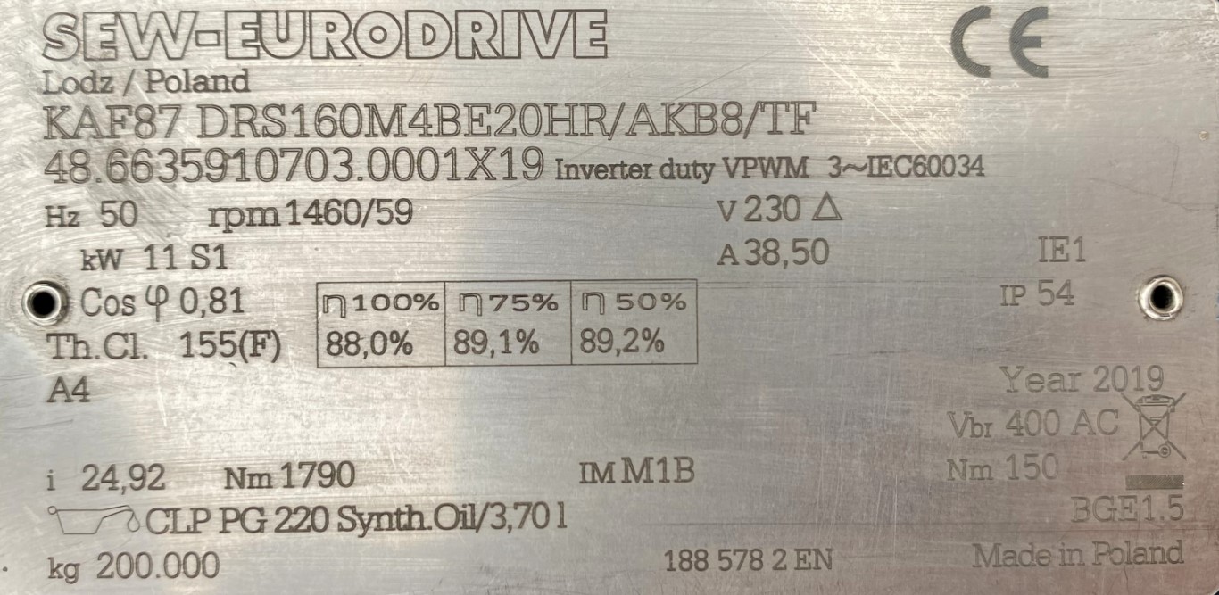 motoreduktor / przekładnia 11kW 59obr. HAMULEC SEW - zdjęcie 3