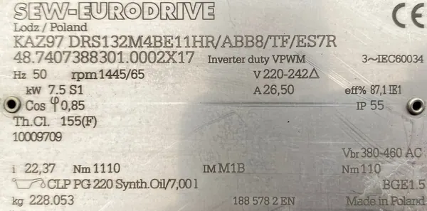 Motoreduktor / przekładnia 7,5kW 65obr. HAMULEC SEW - zdjęcie 3