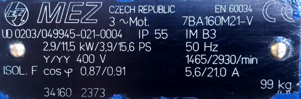 Silnik elektryczny dwubiegowy 11,5/2,9kW 2930/1465obr. - zdjęcie 2