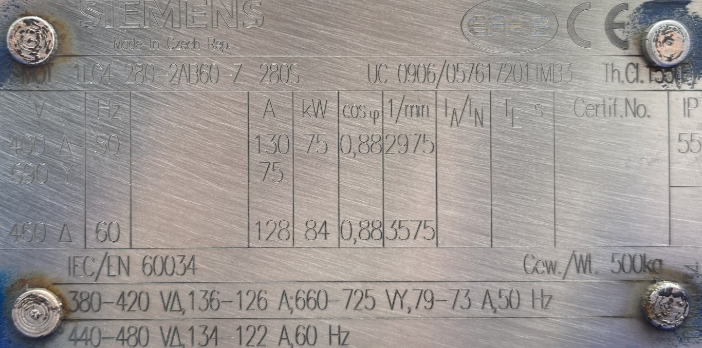 silnik elektryczny 75kW 2975obr. 3fazowy SIEMENS - zdjęcie 2