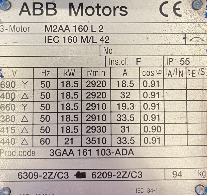 silnik elektryczny 18,5kW 2920obr. 3fazowy ABB - zdjęcie 2