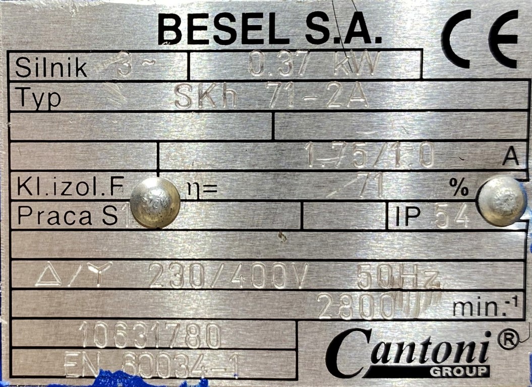 silnik elektryczny 0,37kW 2800obr. 3fazowy BESEL - zdjęcie 2