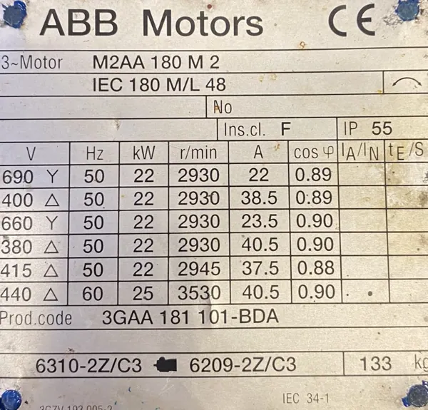 Silnik elektryczny 22kW 2930obr. 3fazowy ABB - zdjęcie 2