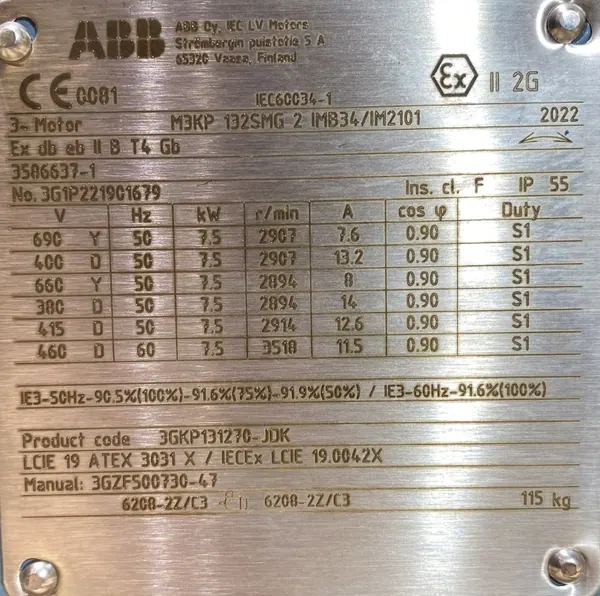 Silnik elektryczny 7,5kW 2907obr. 3fazowy ABB IE3 Ex - zdjęcie 2