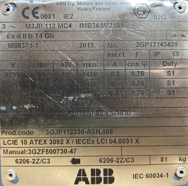 Silnik elektryczny 4kW 1458obr. 3fazowy ABB IE2 Ex - zdjęcie 2