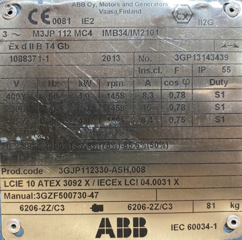 silnik elektryczny 4kW 1458obr. 3fazowy ABB IE2 Ex - zdjęcie 2