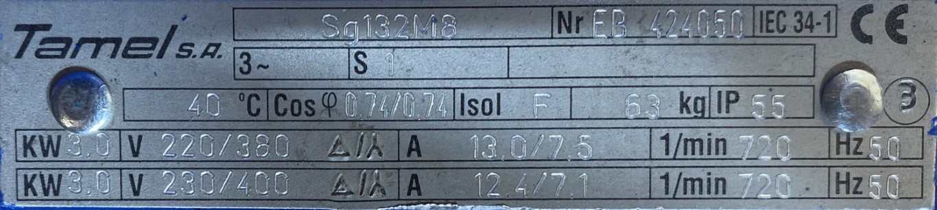 silnik elektryczny 3kW 720obr. 3fazowy OBCE CHŁODZENIE Tamel - zdjęcie 2