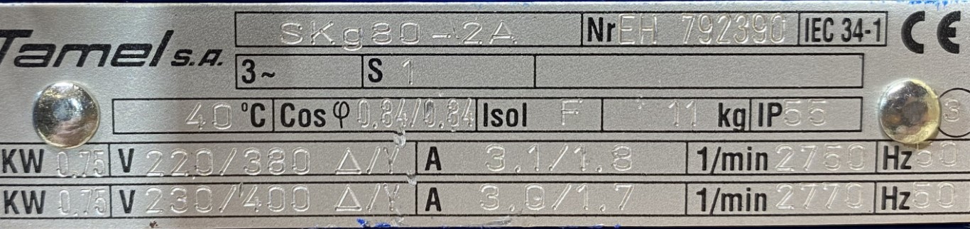 silnik elektryczny 0,75kW 2770obr. 3fazowy Tamel - zdjęcie 2