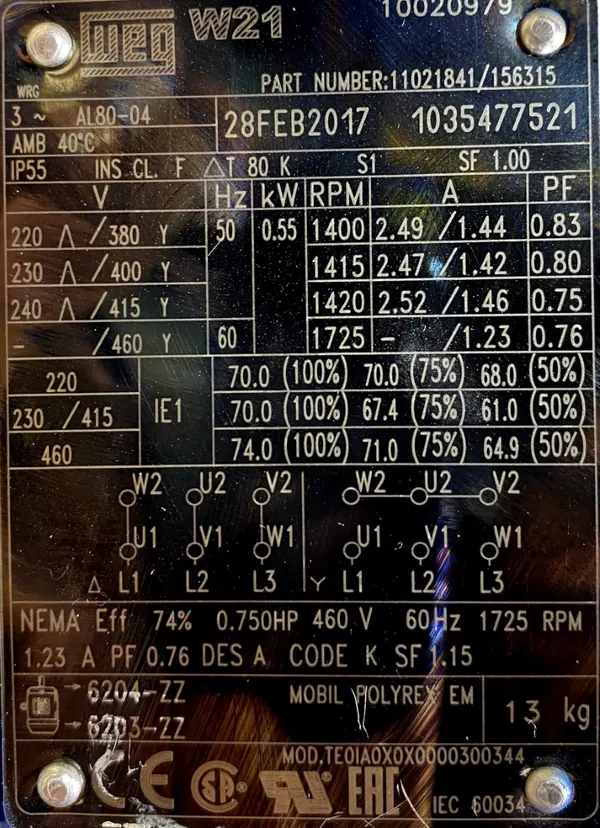 Silnik elektryczny 0,55kW 1415obr. 3fazowy WEG - zdjęcie 2
