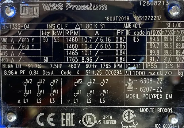Silnik elektryczny 5,5kW 1460obr. 3fazowy WEG IE3 - zdjęcie 2