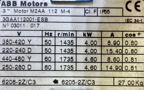 Silnik elektryczny 4kW 1435obr. 3fazowy ABB - zdjęcie 2