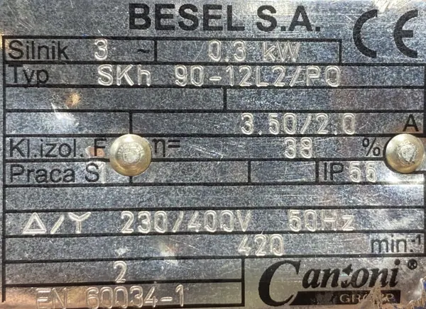 Silnik elektryczny 0,3kW 420obr. 3fazowy OBCE CHŁODZENIE BESEL - zdjęcie 2