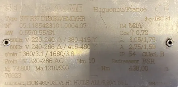 Motoreduktor / przekładnia 0,55kW 3,1obr. 3fazowy HAMULEC SEW - zdjęcie 2