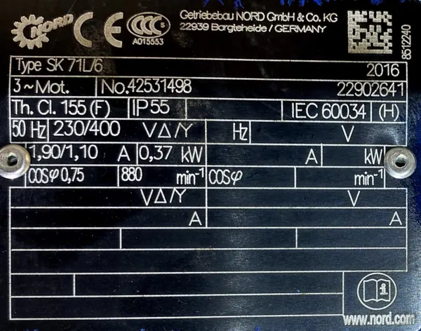 Motoreduktor / przekładnia 0,37kW 14obr. 3fazowy NORD - zdjęcie 2