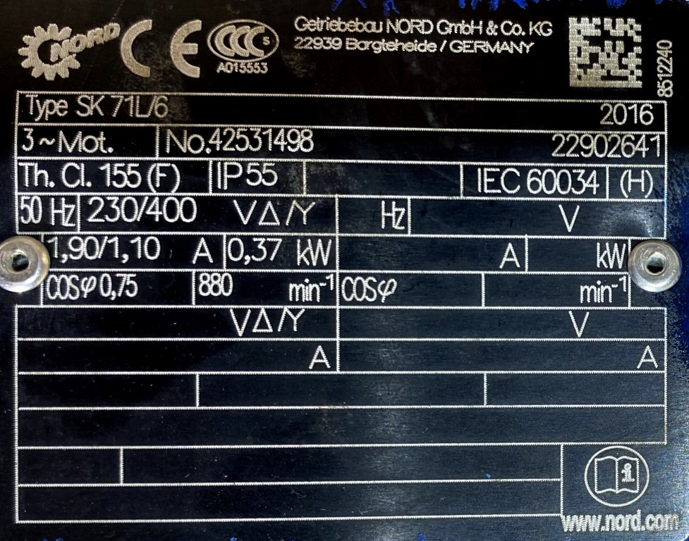 motoreduktor / przekładnia 0,37kW 14obr. 3fazowy NORD - zdjęcie 2