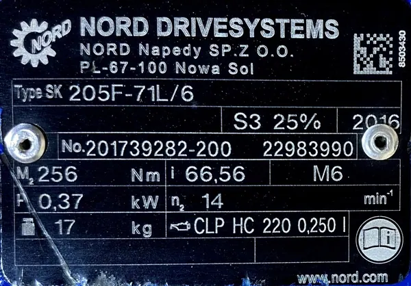 Motoreduktor / przekładnia 0,37kW 14obr. 3fazowy NORD - zdjęcie 3