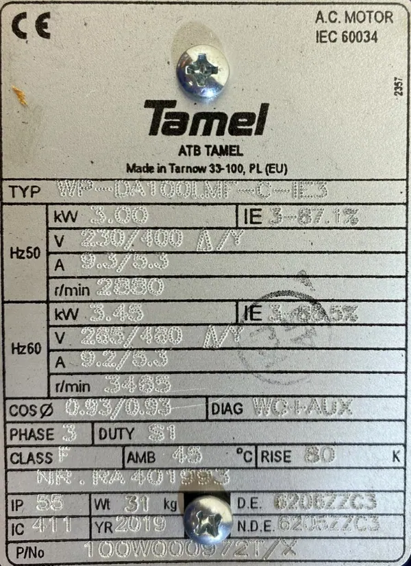 Silnik elektryczny 3kW 2880obr. 3fazowy Tamel IE3 B34 - zdjęcie 2