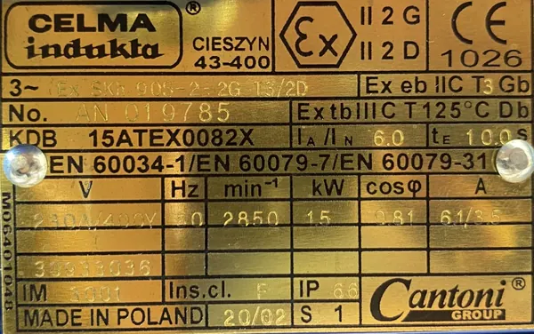 Silnik elektryczny 1,5kW 2850obr. 3fazowy INDUKTA - zdjęcie 2
